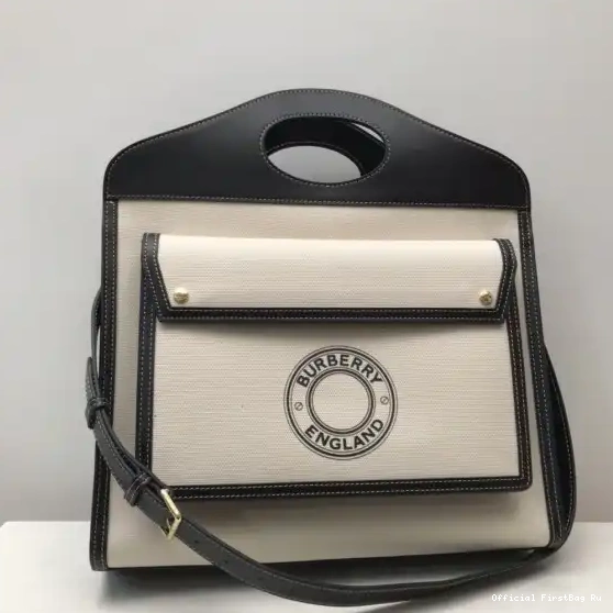 Official First Bag Ru Canvas Medium Graphic Bag Pocket Leather Logo BURBERRY and 0518